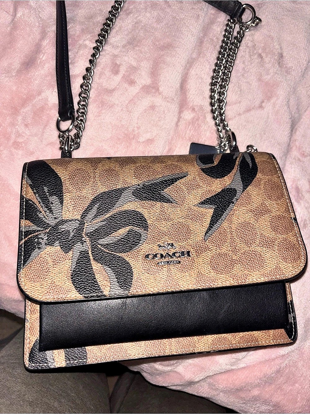 Coach Klaire Slim Crossbody Bag in Signature Canvas with Bow Print Signature Can